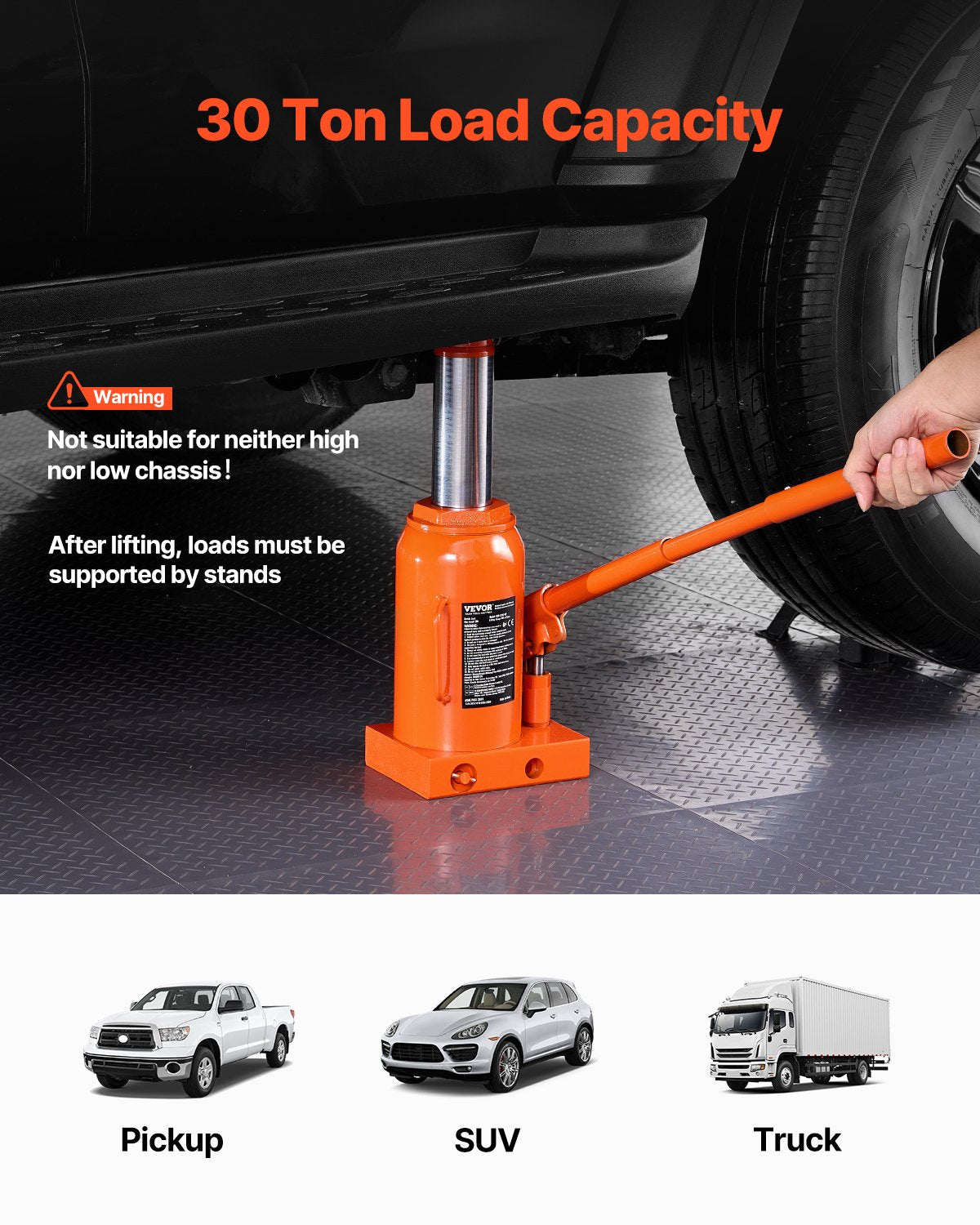 VEVOR Hydraulic Bottle Jack 30 Tonnes Manual High Lift for Car Repair Workshops
