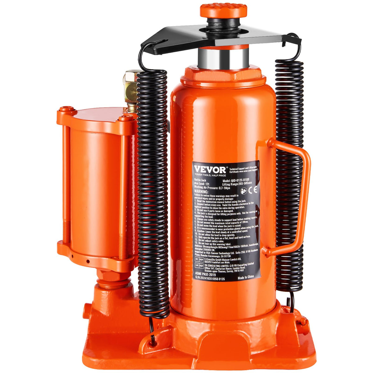 VEVOR Air Hydraulic Bottle Jack 12 Tonnes, Manual Hand Pump Car Repair Equipment