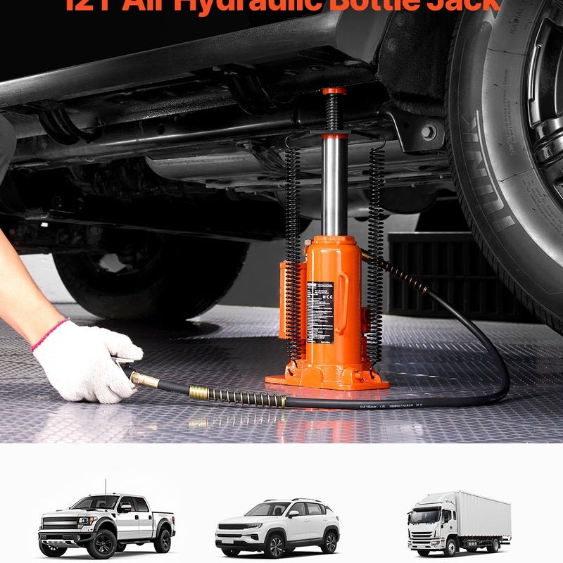 VEVOR Gaisa hidrauliskais pudeles domkrats 12 tonnas, Manuālā rokas sūkņa automašīnu remonta iekārta