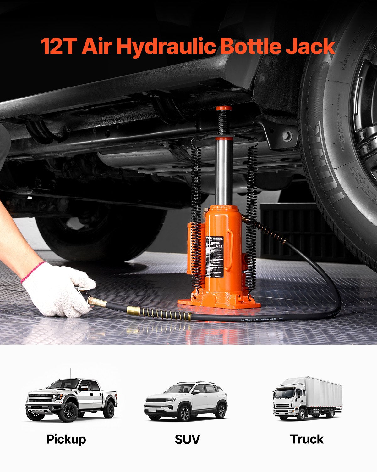 VEVOR Air Hydraulic Bottle Jack 12 Tonnes, Manual Hand Pump Car Repair Equipment