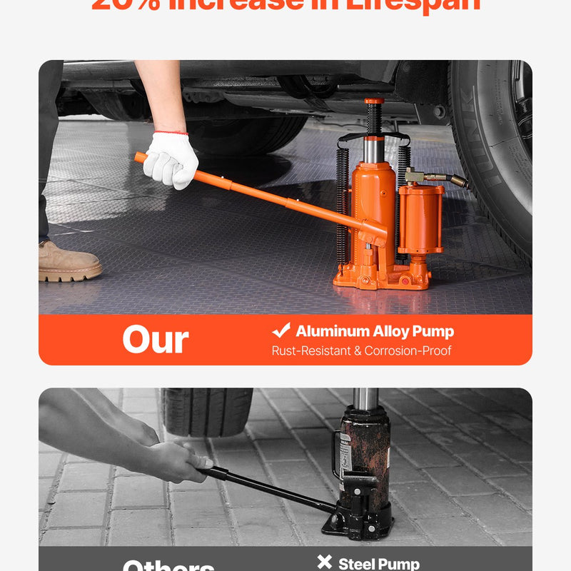 VEVOR Gaisa hidrauliskais pudeles domkrats 12 tonnas, Manuālā rokas sūkņa automašīnu remonta iekārta