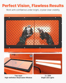 VEVOR 435 l smilšu strūklas kabīne no pastiprināta tērauda ar divu strūklas pistoļu komplektu, 117 l abrazīvā materiāla tvertni un 1200 W jaudīgu putekļu savācēju lielgabarīta detaļu rūsas noņemšanai un virsmu apdarei