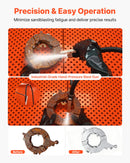 VEVOR 927 l smilšu strūklas kabīne ar spiedtvertni, pastiprināta tērauda konstrukcija uz riteņiem, 121 l abrazīvā materiāla tvertne un 1200 W jaudīgs putekļu savācējs lielgabarīta detaļu virsmu apstrādei