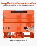 VEVOR 927 l smilšu strūklas kabīne ar spiedtvertni, pastiprināta tērauda konstrukcija uz riteņiem, 121 l abrazīvā materiāla tvertne un 1200 W jaudīgs putekļu savācējs lielgabarīta detaļu virsmu apstrādei