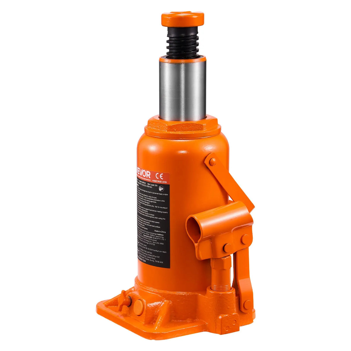 VEVOR Hydraulic Bottle Jack 20 t with Lifting Range 225–435 mm, Reinforced Welded Construction Jack for Cars, SUVs, Pickups, Auto Repair, Building Lifting and Agricultural Equipment, Orange