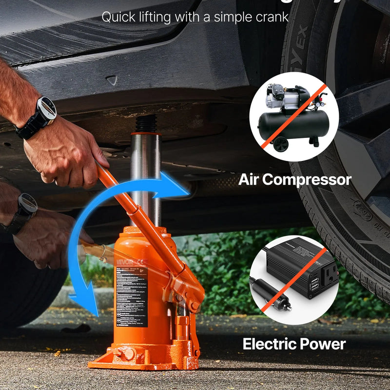 VEVOR hidrauliskais pudeles domkrats 20 t ar pacelšanas diapazonu 225–435 mm, pastiprinātas konstrukcijas metināts domkrats automašīnām, SUV, pikapiem, auto remontam, ēku pacelšanai un lauksaimniecības tehnikai, oranžs
