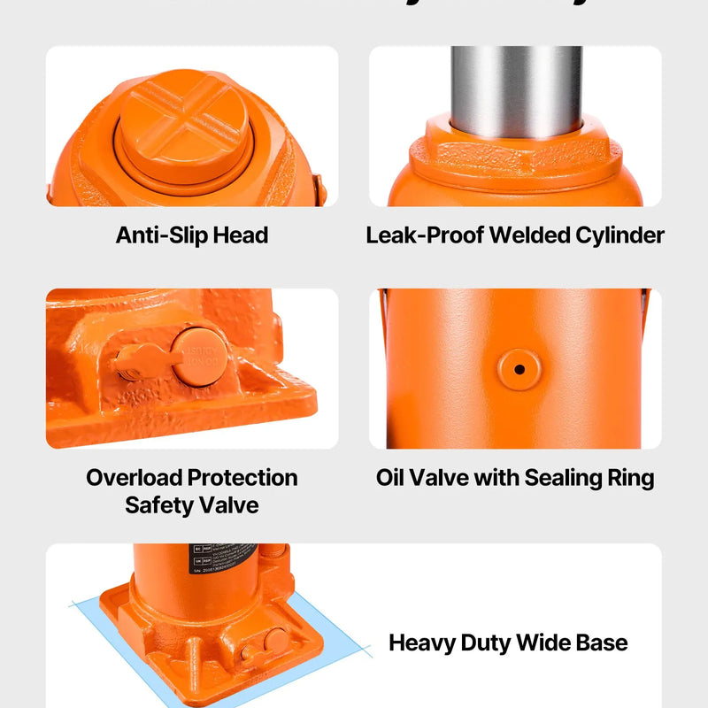 VEVOR hidrauliskais pudeles domkrats 20 t ar pacelšanas diapazonu 225–435 mm, pastiprinātas konstrukcijas metināts domkrats automašīnām, SUV, pikapiem, auto remontam, ēku pacelšanai un lauksaimniecības tehnikai, oranžs