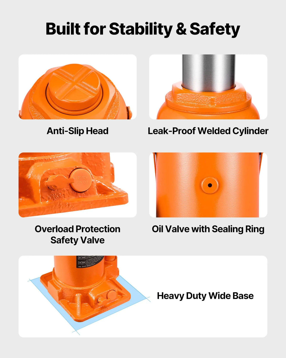 VEVOR Hydraulic Bottle Jack 20 t with Lifting Range 225–435 mm, Reinforced Welded Construction Jack for Cars, SUVs, Pickups, Auto Repair, Building Lifting and Agricultural Equipment, Orange