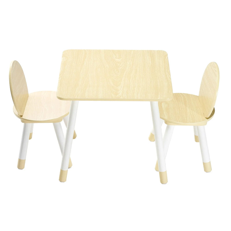 VEVOR bērnu galds ar 2 krēsliem, toddleru galds un krēslu komplekts ar apaļotu stūru dizainu un grafiti galda virsmu, koka galds mākslai, radošajām aktivitātēm, lasīšanai, mācībām un zīmēšanai, piemērots klasēm, bērnudārziem vai mājām, burlywood krāsā.