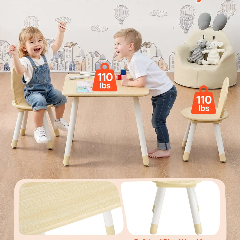 VEVOR bērnu galds ar 2 krēsliem, toddleru galds un krēslu komplekts ar apaļotu stūru dizainu un grafiti galda virsmu, koka galds mākslai, radošajām aktivitātēm, lasīšanai, mācībām un zīmēšanai, piemērots klasēm, bērnudārziem vai mājām, burlywood krāsā.