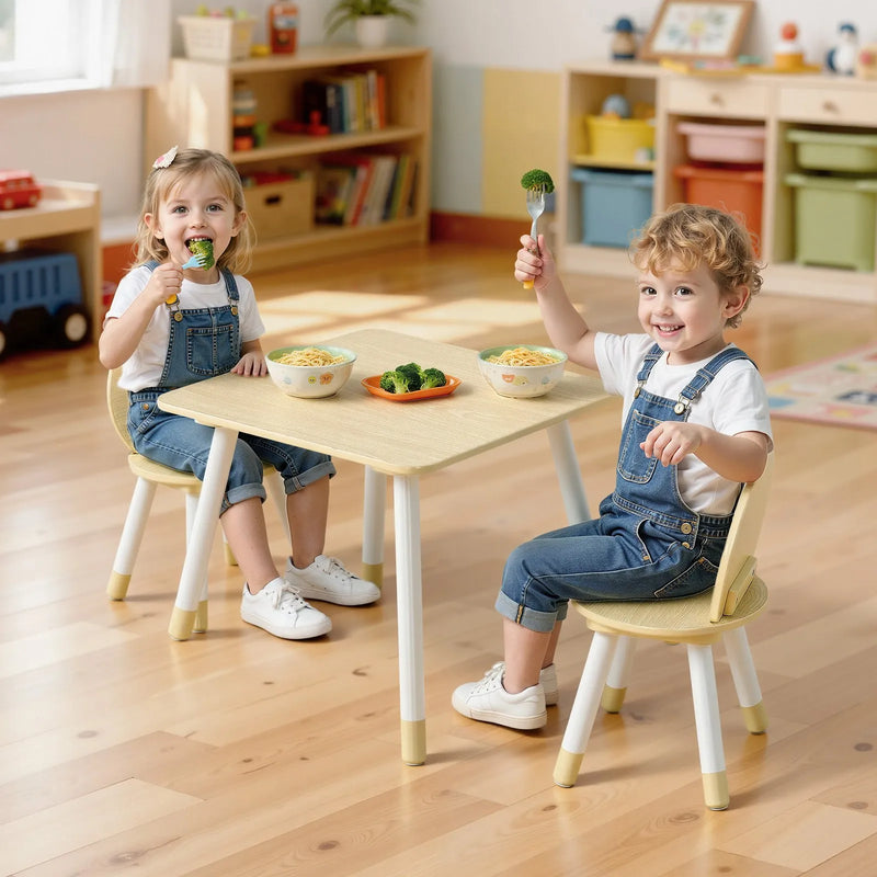 VEVOR bērnu galds ar 2 krēsliem, toddleru galds un krēslu komplekts ar apaļotu stūru dizainu un grafiti galda virsmu, koka galds mākslai, radošajām aktivitātēm, lasīšanai, mācībām un zīmēšanai, piemērots klasēm, bērnudārziem vai mājām, burlywood krāsā.