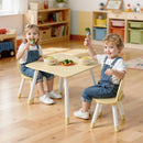 VEVOR bērnu galds ar 2 krēsliem, toddleru galds un krēslu komplekts ar apaļotu stūru dizainu un grafiti galda virsmu, koka galds mākslai, radošajām aktivitātēm, lasīšanai, mācībām un zīmēšanai, piemērots klasēm, bērnudārziem vai mājām, burlywood krāsā.