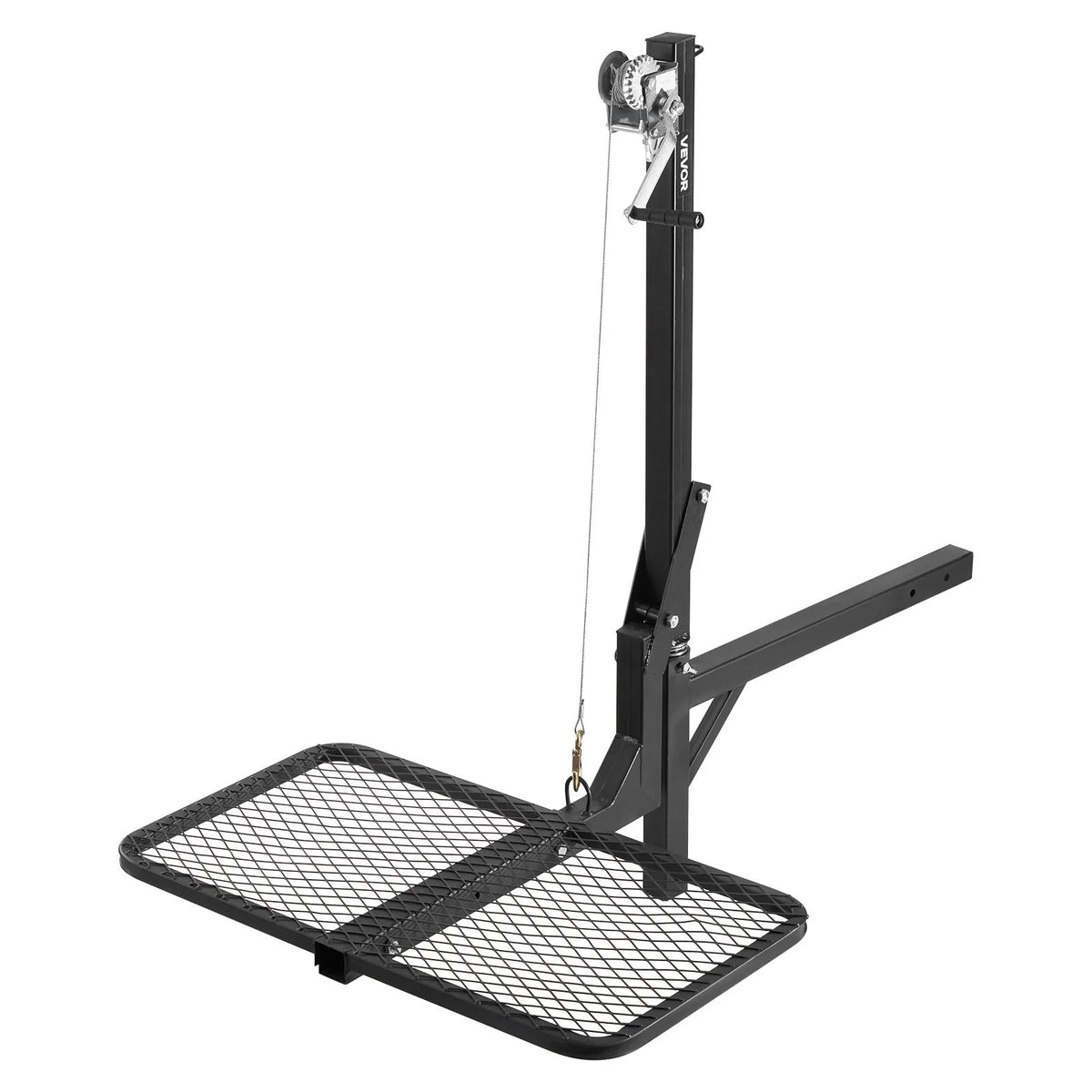 VEVOR piekabes medījuma pacēlājs ar platformu un vinčas sistēmu 136 kg, salokāms medījuma pacēlājs ar 360° rotējošu asi un 50 mm stiprinājumu medījuma pārvietošanai