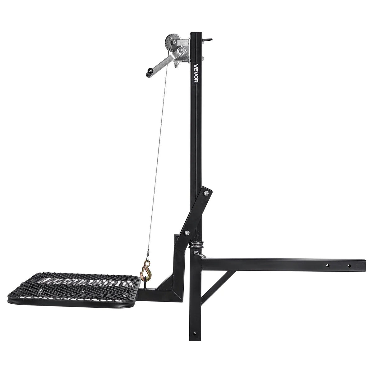 VEVOR piekabes medījuma pacēlājs ar platformu un vinčas sistēmu 136 kg, salokāms medījuma pacēlājs ar 360° rotējošu asi un 50 mm stiprinājumu medījuma pārvietošanai