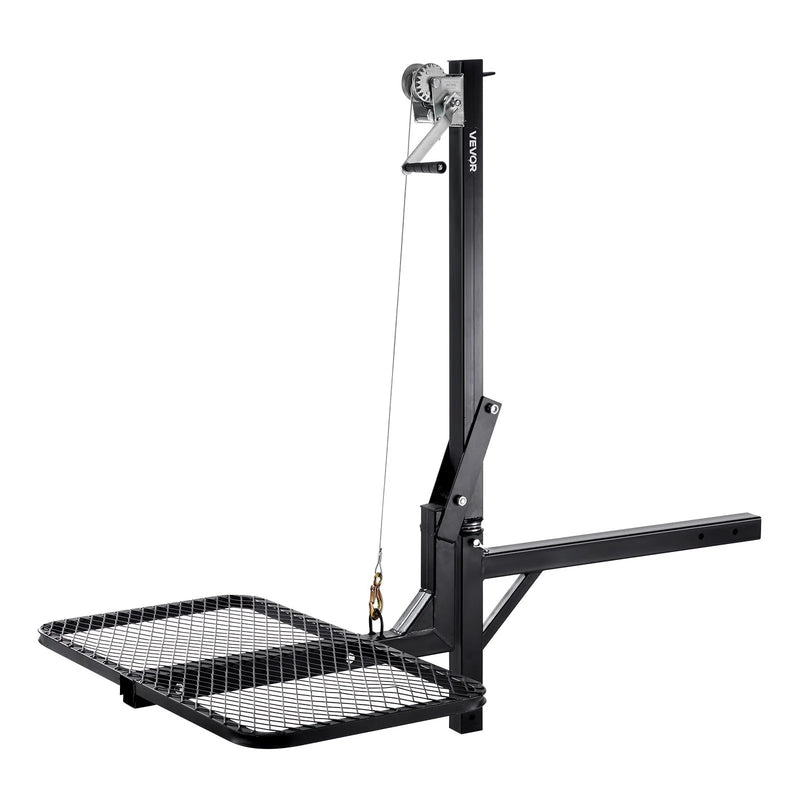 VEVOR piekabes medījuma pacēlājs ar platformu un vinčas sistēmu 136 kg, salokāms medījuma pacēlājs ar 360° rotējošu asi un 50 mm stiprinājumu medījuma pārvietošanai