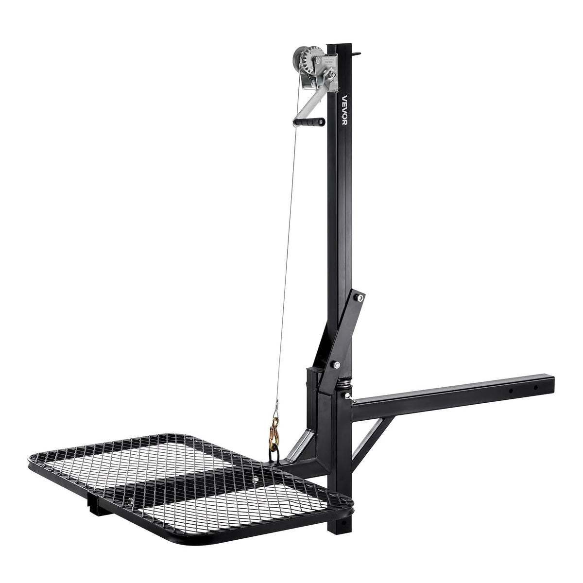 VEVOR piekabes medījuma pacēlājs ar platformu un vinčas sistēmu 136 kg, salokāms medījuma pacēlājs ar 360° rotējošu asi un 50 mm stiprinājumu medījuma pārvietošanai