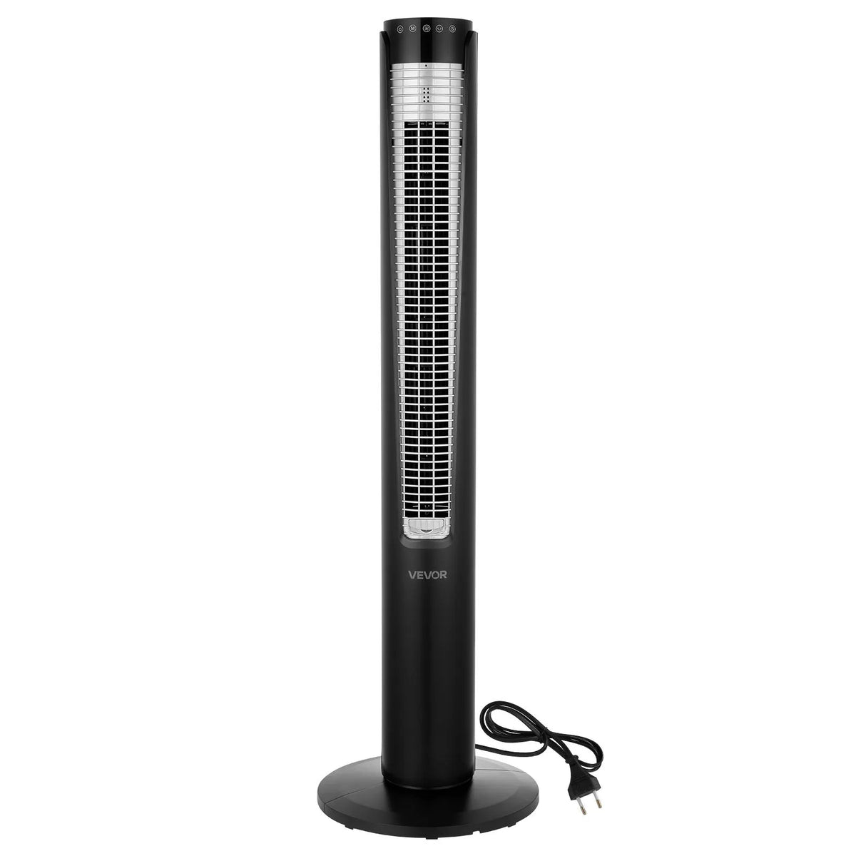 VEVOR torņa ventilators ar 70° oscilāciju, 3 ātrumi, 4 režīmi un 12 stundu taimeris, gaisa plūsmas ātrums 5,3 m/s, jaudīga grīdas gaisa cirkulācija guļamistabai, viesistabai, mājai un birojam, melns - ZEMLETES.LV
