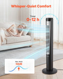 VEVOR torņa ventilators ar 70° oscilāciju, 3 ātrumi, 4 režīmi un 12 stundu taimeris, gaisa plūsmas ātrums 5,3 m/s, jaudīga grīdas gaisa cirkulācija guļamistabai, viesistabai, mājai un birojam, melns - ZEMLETES.LV