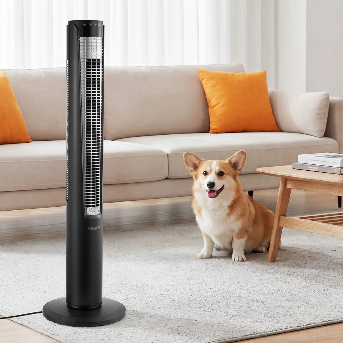 VEVOR torņa ventilators ar 70° oscilāciju, 3 ātrumi, 4 režīmi un 12 stundu taimeris, gaisa plūsmas ātrums 5,3 m/s, jaudīga grīdas gaisa cirkulācija guļamistabai, viesistabai, mājai un birojam, melns - ZEMLETES.LV