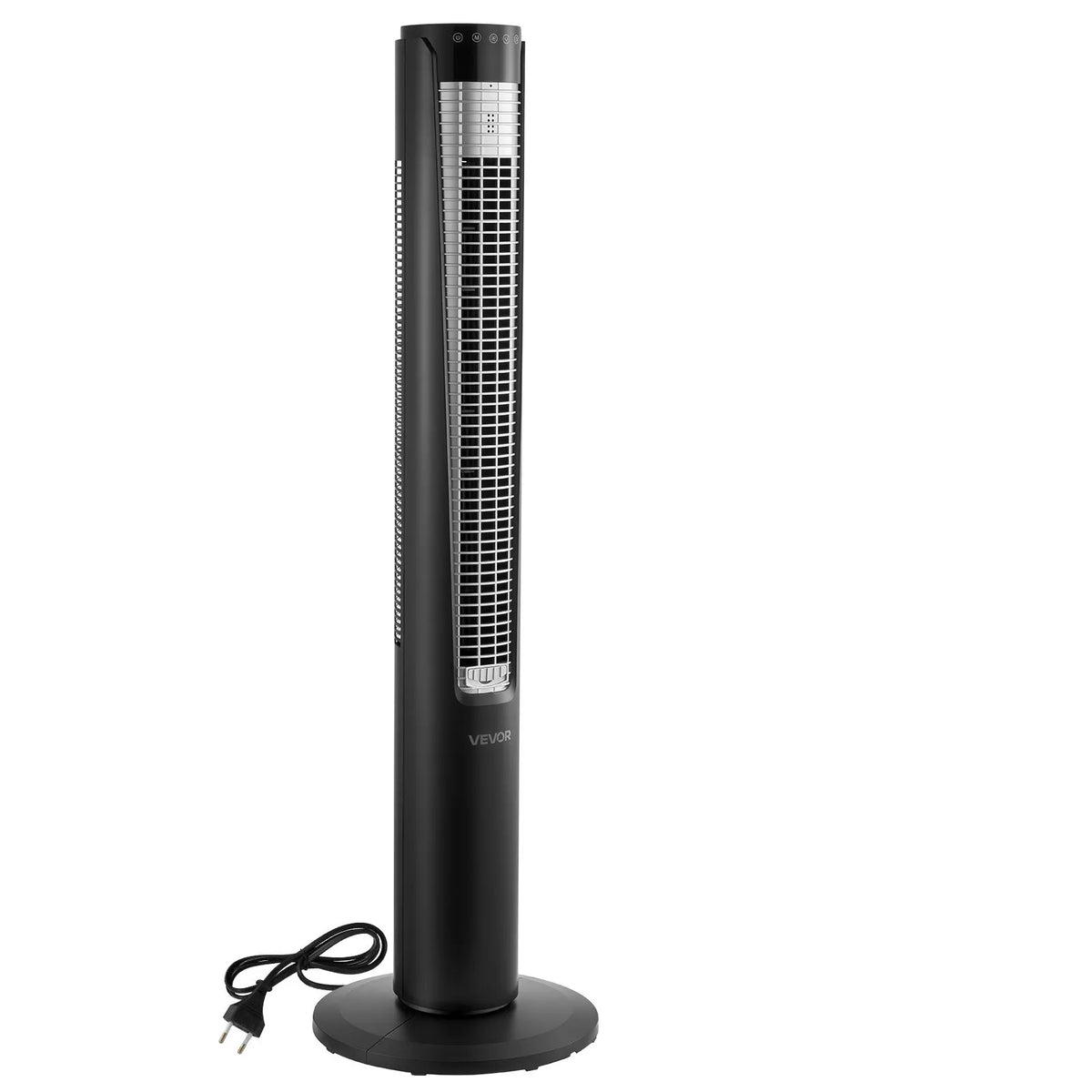 VEVOR torņa ventilators ar 70° oscilāciju, 3 ātrumi, 4 režīmi un 12 stundu taimeris, gaisa plūsmas ātrums 5,3 m/s, jaudīga grīdas gaisa cirkulācija guļamistabai, viesistabai, mājai un birojam, melns - ZEMLETES.LV