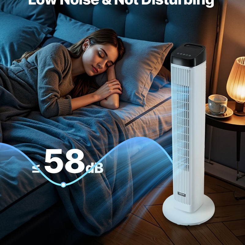 VEVOR 99 cm oscilējošais torņventilators ar 9 stundu taimeri, 6,7 m/s, tālvadības pults vadība