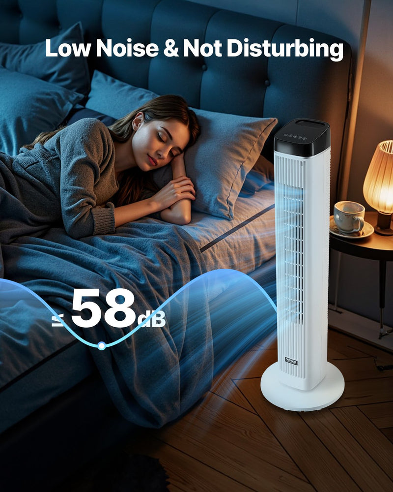 VEVOR 99 cm oscilējošais torņventilators ar 9 stundu taimeri, 6,7 m/s, tālvadības pults vadība