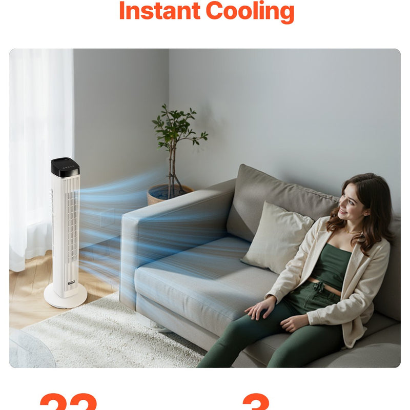VEVOR 99 cm oscilējošais torņventilators ar 9 stundu taimeri, 6,7 m/s, tālvadības pults vadība
