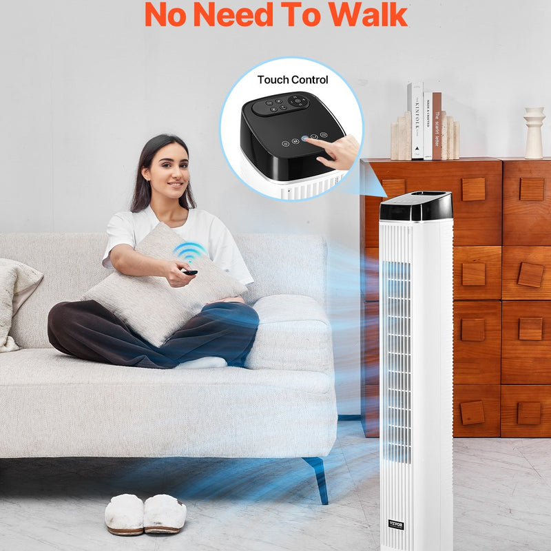 VEVOR 99 cm oscilējošais torņventilators ar 9 stundu taimeri, 6,7 m/s, tālvadības pults vadība