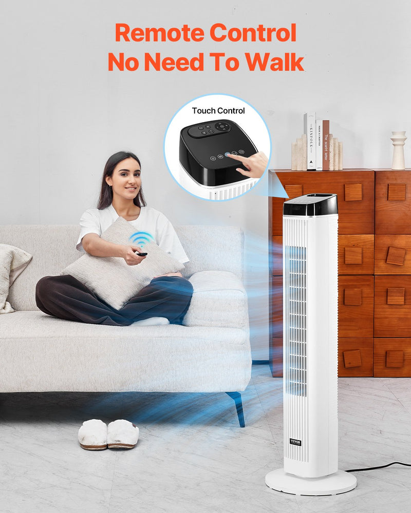 VEVOR 99 cm oscilējošais torņventilators ar 9 stundu taimeri, 6,7 m/s, tālvadības pults vadība