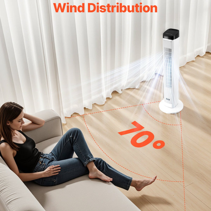 VEVOR 99 cm oscilējošais torņventilators ar 9 stundu taimeri, 6,7 m/s, tālvadības pults vadība