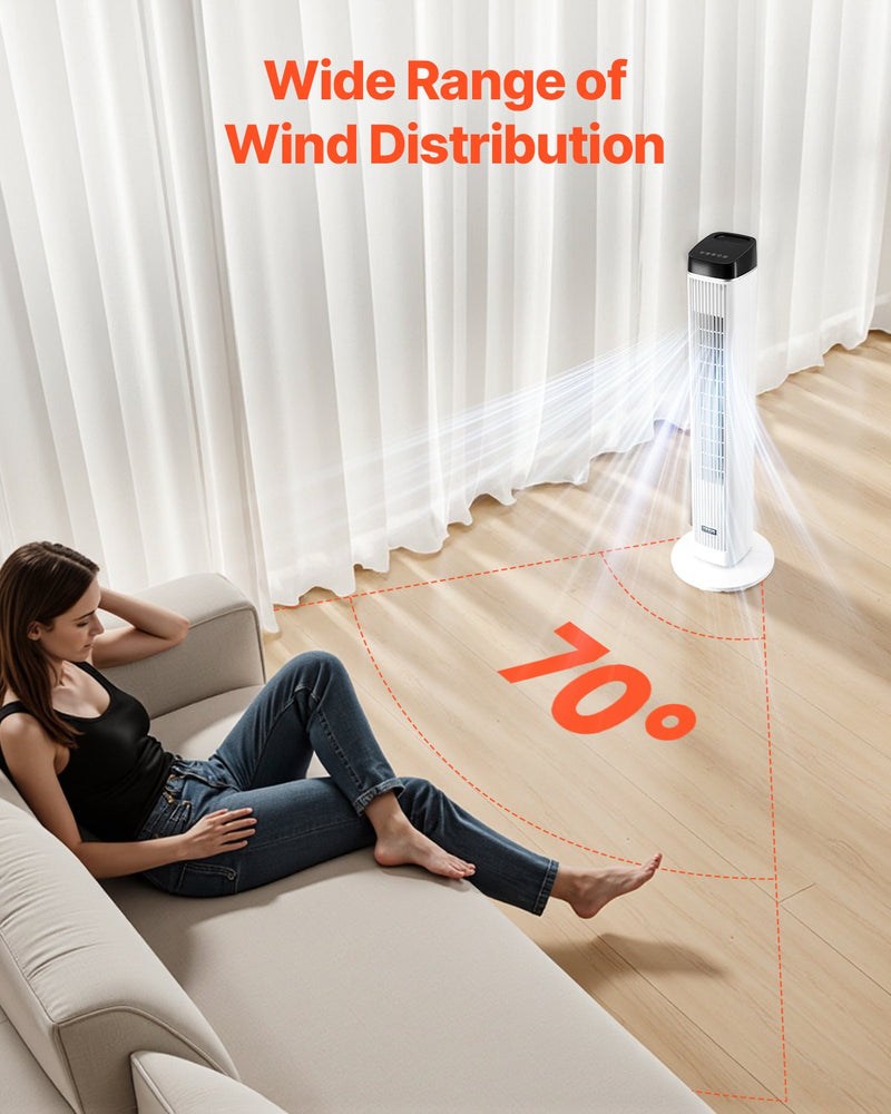 VEVOR 99 cm oscilējošais torņventilators ar 9 stundu taimeri, 6,7 m/s, tālvadības pults vadība
