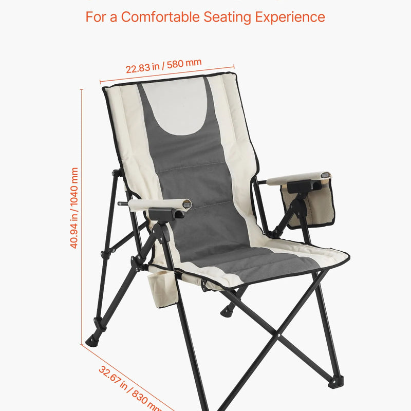 VEVOR salokāms kempinga krēsls ar augstu atzveltni, 3 regulējamas atzveltnes pozīcijas, polsterēts pludmales krēsls ar roku balstiem un galvas balstu, maksimālā slodze 118 kg, pārnēsājams āra krēsls kempingam, sportam un ceļošanai