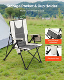 VEVOR salokāms kempinga krēsls ar augstu atzveltni, 3 regulējamas atzveltnes pozīcijas, polsterēts pludmales krēsls ar roku balstiem un galvas balstu, maksimālā slodze 118 kg, pārnēsājams āra krēsls kempingam, sportam un ceļošanai