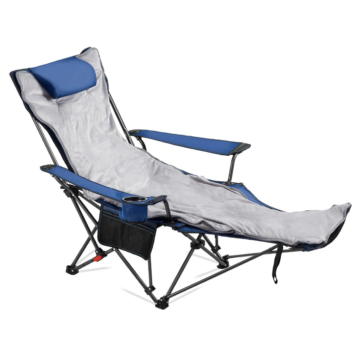 VEVOR Camping Relaxation Chair with 4 Adjustable Positions, Foldable and Portable Reclining Chair for Adults with Footrest and Soft Cushion, Durable up to 100 kg, Suitable for Terrace or Beach, Blue