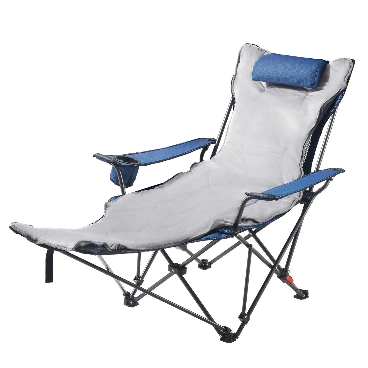 VEVOR Camping Relaxation Chair with 4 Adjustable Positions, Foldable and Portable Reclining Chair for Adults with Footrest and Soft Cushion, Durable up to 100 kg, Suitable for Terrace or Beach, Blue