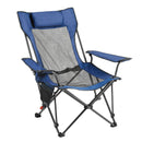 Atpūtas kempinga krēsls ar 4 regulējamām pozīcijām, salokāms un pārnēsājams krēsls pieaugušajiem ar galvas un kāju balstu, izturīgs līdz 100 kg, smagās klases krēsls terasei vai pludmalei, zils