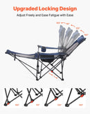 Atpūtas kempinga krēsls ar 4 regulējamām pozīcijām, salokāms un pārnēsājams krēsls pieaugušajiem ar galvas un kāju balstu, izturīgs līdz 100 kg, smagās klases krēsls terasei vai pludmalei, zils