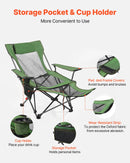 VEVOR Regulējams kempinga krēsls ar atzveltni, 4 pozīcijas, salokāms atpūtas krēsls pieaugušajiem, pludmales krēsls ar sieta audumu, galvas balstu un kāju balstu, maksimālā slodze 100 kg, zaļš