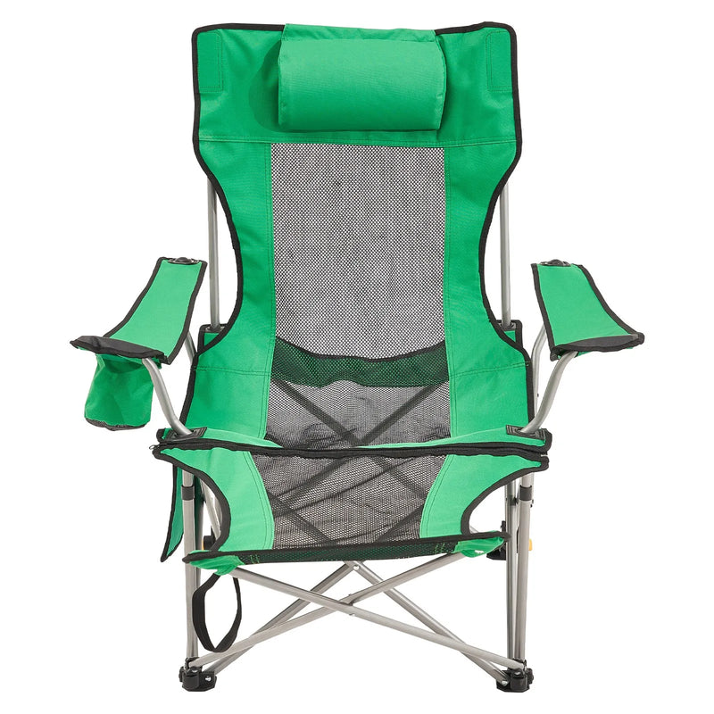 VEVOR salokāms kempinga krēsls ar regulējamu atzveltni (4 pozīcijas), kāju balstu, galvas balstu, krūzes turētāju un sānu kabatu, maksimālā slodze 150 kg, piemērots kempingam, makšķerēšanai un citām āra aktivitātēm