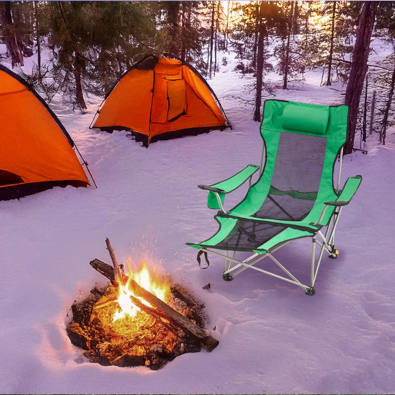 VEVOR salokāms kempinga krēsls ar regulējamu atzveltni (4 pozīcijas), kāju balstu, galvas balstu, krūzes turētāju un sānu kabatu, maksimālā slodze 150 kg, piemērots kempingam, makšķerēšanai un citām āra aktivitātēm