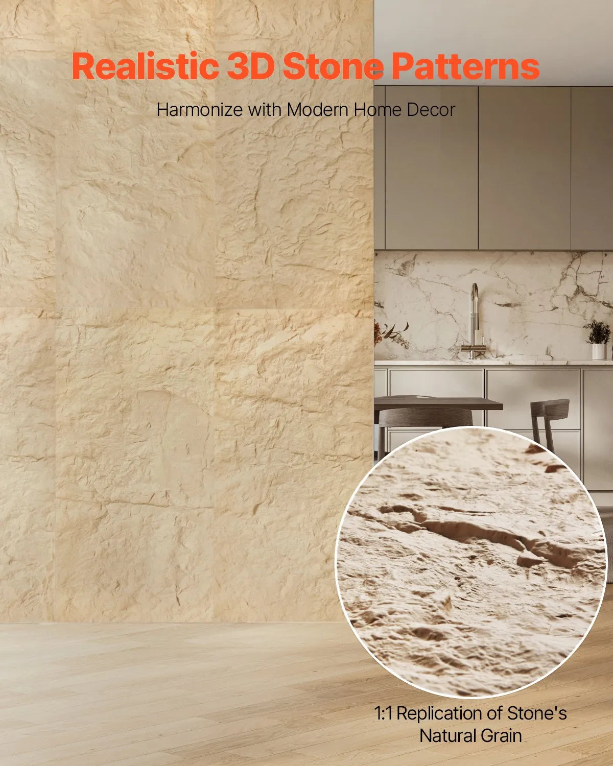 VEVOR 3D Wall Panels, 4 Pieces, PU Natural Stone Imitation Design, 1200 × 600 mm, Total Coverage 2.97 m², Accent Wall Décor for Interior Ceilings, Bedroom, Living Room and Game Room, Stone Yellow