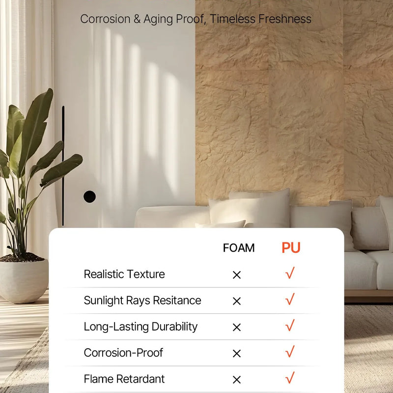 VEVOR 3D sienas paneļi, 4 gab., PU dabīgā akmens imitācijas dizains, 1200 × 600 mm, kopējais pārklājums 2,97 m², akcenta sienas dekors interjeram griestiem, guļamistabai, viesistabai un spēļu telpai, akmens dzeltenā krāsā