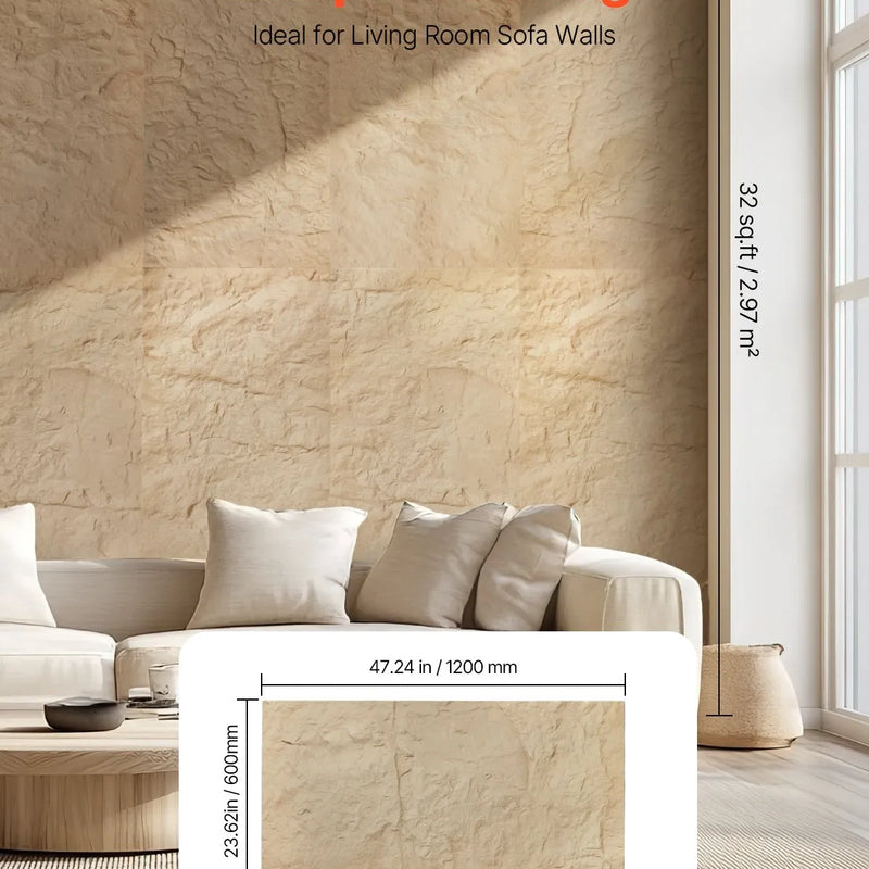 VEVOR 3D sienas paneļi, 4 gab., PU dabīgā akmens imitācijas dizains, 1200 × 600 mm, kopējais pārklājums 2,97 m², akcenta sienas dekors interjeram griestiem, guļamistabai, viesistabai un spēļu telpai, akmens dzeltenā krāsā