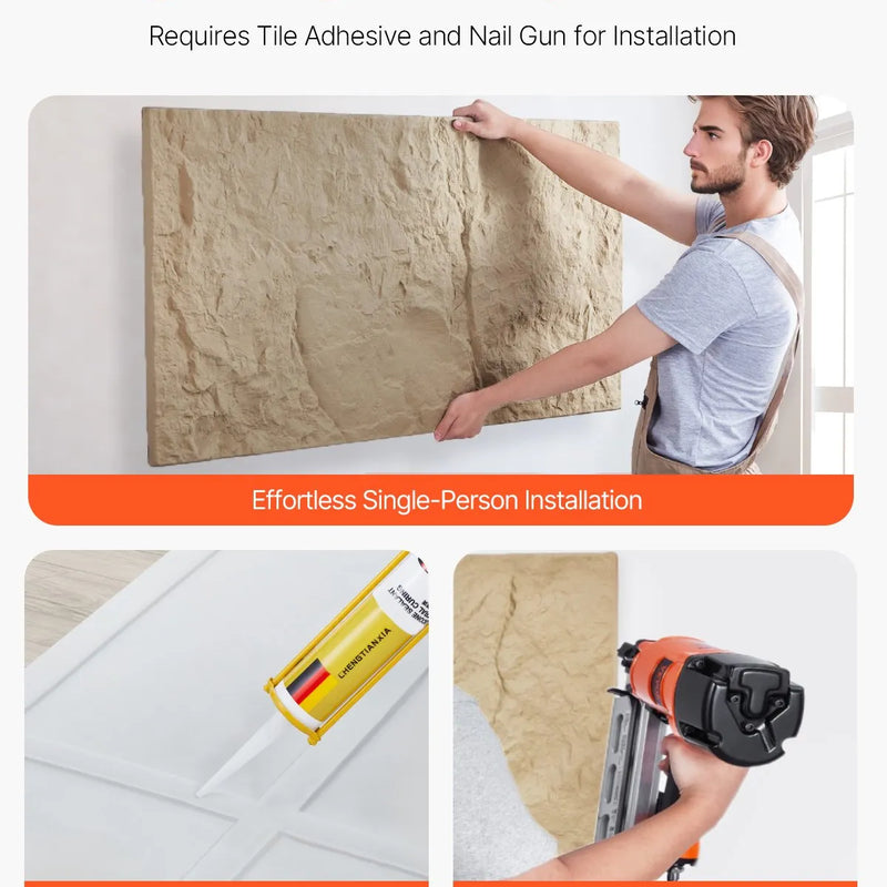 VEVOR 3D sienas paneļi, 4 gab., PU dabīgā akmens imitācijas dizains, 1200 × 600 mm, kopējais pārklājums 2,97 m², akcenta sienas dekors interjeram griestiem, guļamistabai, viesistabai un spēļu telpai, akmens dzeltenā krāsā