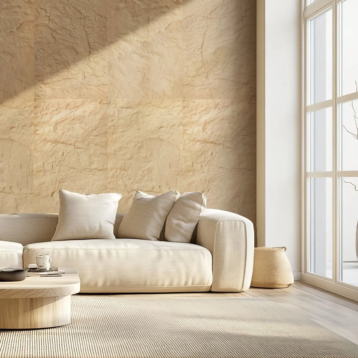 VEVOR 3D Wall Panels, 4 Pieces, PU Natural Stone Imitation Design, 1200 × 600 mm, Total Coverage 2.97 m², Accent Wall Décor for Interior Ceilings, Bedroom, Living Room and Game Room, Stone Yellow