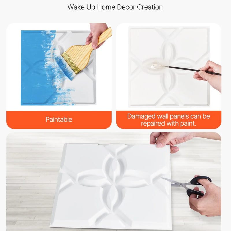 VEVOR 3D sienas paneļi, 33 gab., PVC minimālisma ziedu dizaina flīzes, 300 × 300 mm, kopējais pārklājums 3,0 m², akcenta sienas dekors interjeram griestiem, guļamistabai, viesistabai un spēļu telpai, matēti baltā krāsā