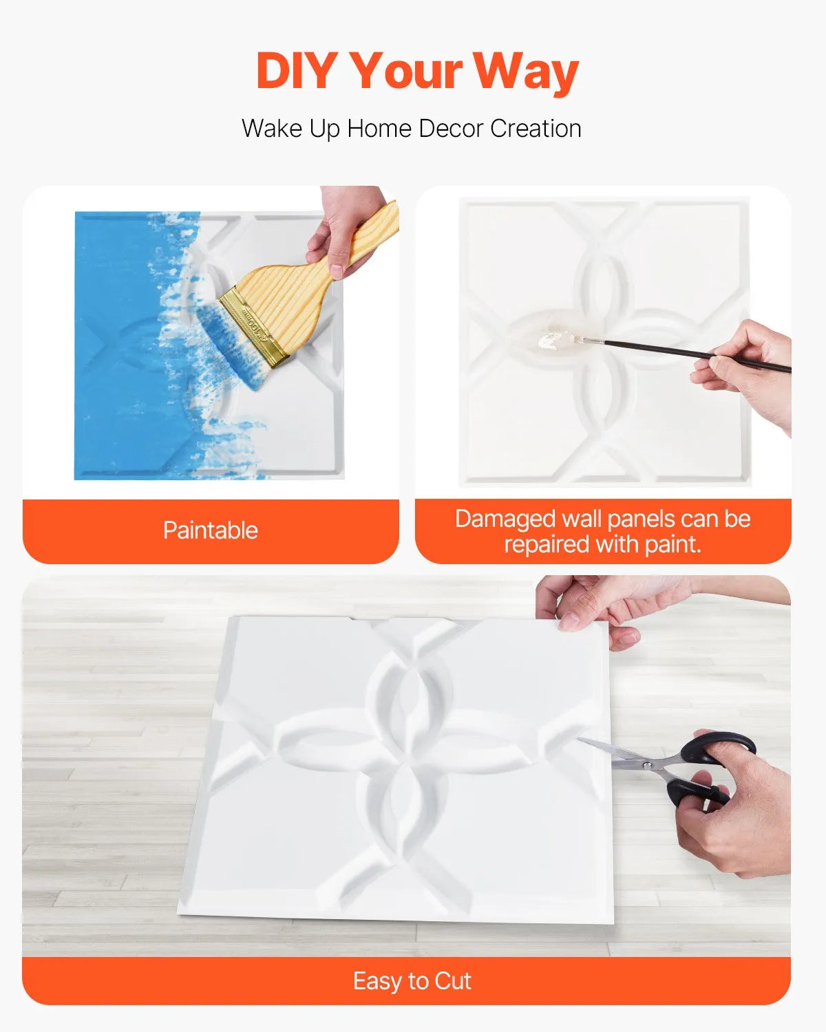 VEVOR 3D Wall Panels, 33 Pieces, PVC Minimalist Floral Design Tiles, 300 × 300 mm, Total Coverage 3.0 m², Accent Wall Décor for Interior Ceilings, Bedroom, Living Room and Game Room, Matte White