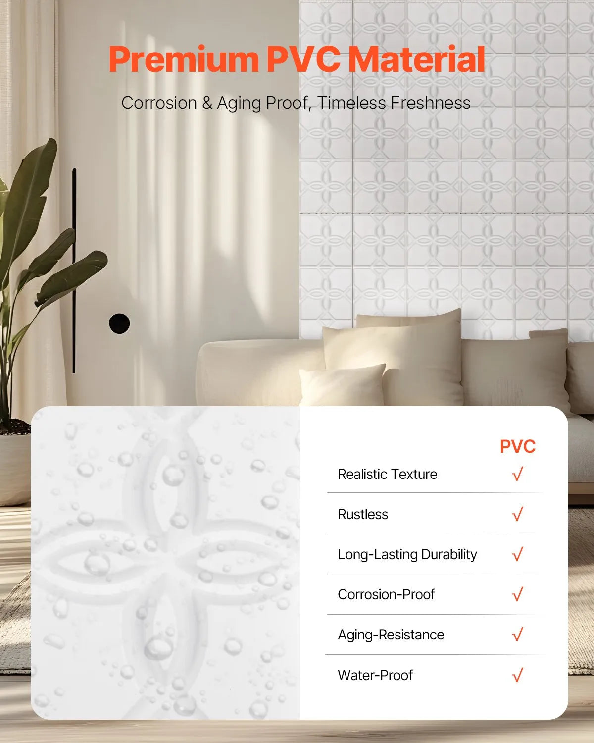 VEVOR 3D Wall Panels, 33 Pieces, PVC Minimalist Floral Design Tiles, 300 × 300 mm, Total Coverage 3.0 m², Accent Wall Décor for Interior Ceilings, Bedroom, Living Room and Game Room, Matte White