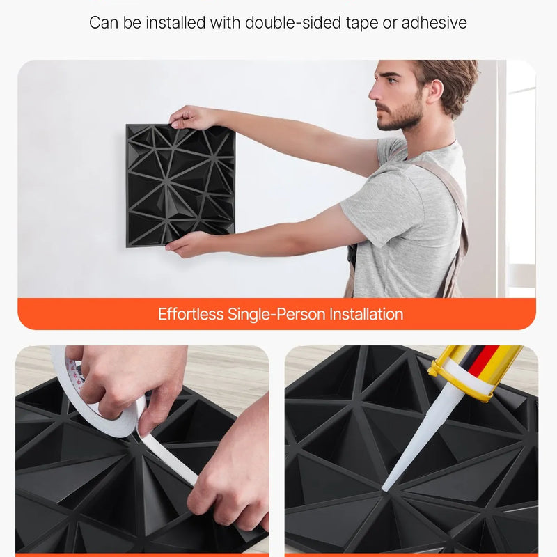 VEVOR 3D sienas paneļi, 33 gab., PVC minimālisma romba dizaina flīzes, 300 × 300 mm, kopējais pārklājums 3 m², akcenta sienas dekors interjeram griestiem, guļamistabai, viesistabai un spēļu telpai, matēti melnā krāsā