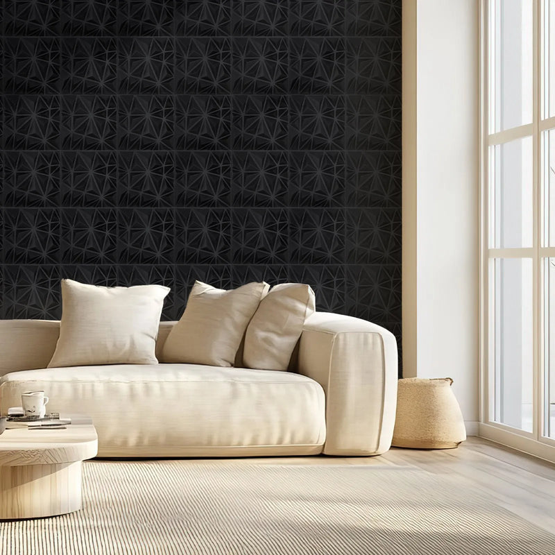 VEVOR 3D sienas paneļi, 33 gab., PVC minimālisma romba dizaina flīzes, 300 × 300 mm, kopējais pārklājums 3 m², akcenta sienas dekors interjeram griestiem, guļamistabai, viesistabai un spēļu telpai, matēti melnā krāsā